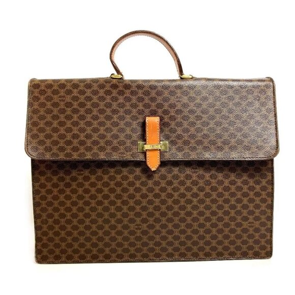 CELINE Macadam vintage Hand Bag document bag Business bag PVC/Leather Brown - Picture 2 of 14